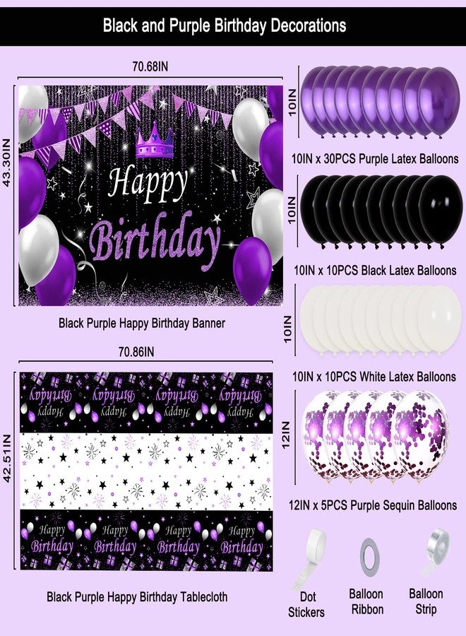Coosilion Purple and Black Party Decorations for Women, Purple Birthday Decorations for Girls Men with Purple Black Happy Birthday Backdrop Tablecloth Confetti Balloons Arch, Purple Party Supplies - Image 2
